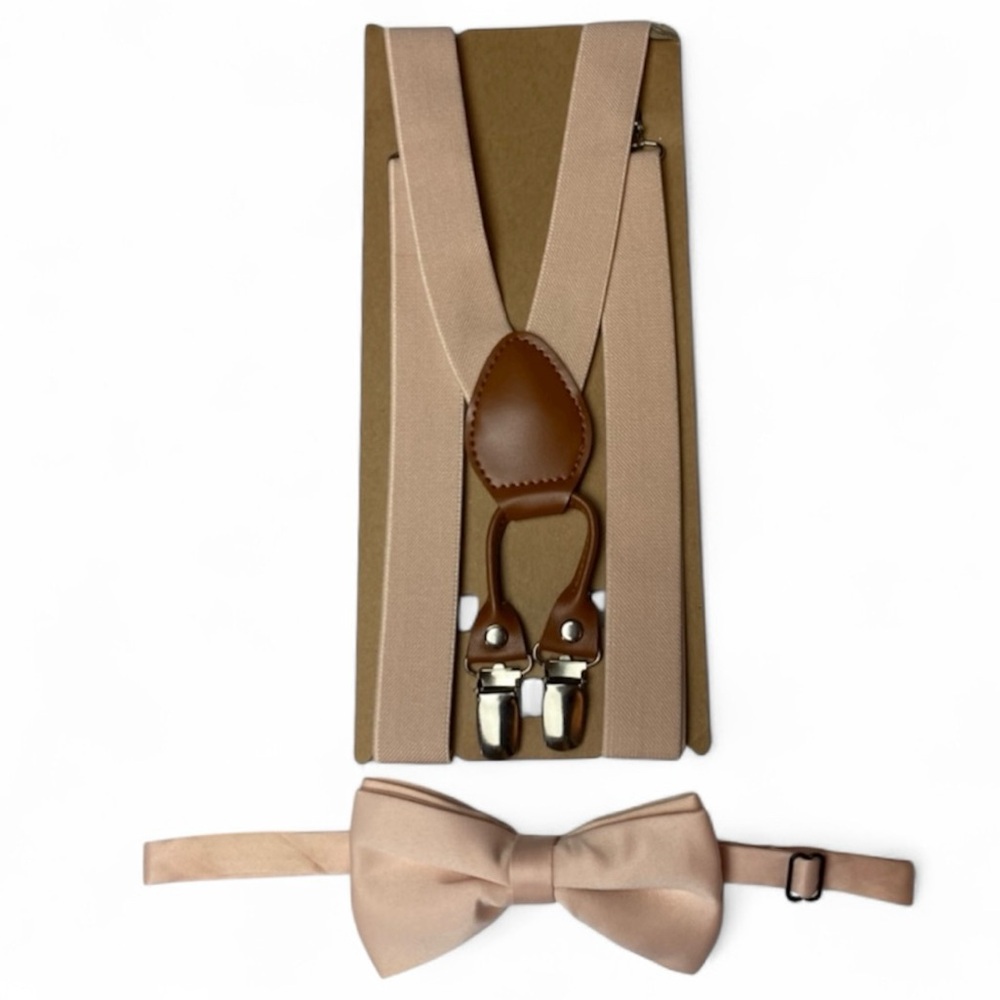 Peach Suspenders and Peach Bow Tie Set